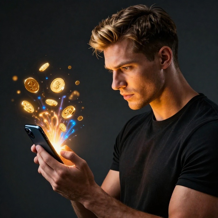 Мужчина рассматривает промокод Фонбет на смартфоне в момент принятия решения о получении бонуса